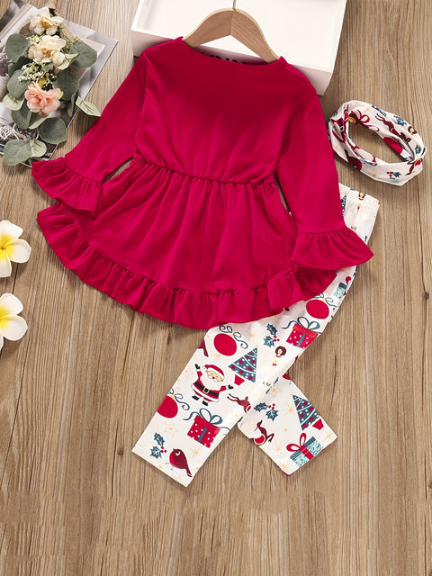 Comfy outdoor Outfits, 2pc Girls Pullover + Pants, Santa Claus Pattern Pants Autumn Clothes Christmas