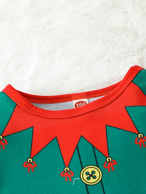 2pcs Long Sleeve Boy's Christmas Elf Pattern Outfit, Stripe Pants Set for Fall Winter Daily & Outdoor Wear, Kid's Novelty Clothes as Gift