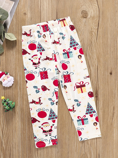 Comfy outdoor Outfits, 2pc Girls Pullover + Pants, Santa Claus Pattern Pants Autumn Clothes Christmas