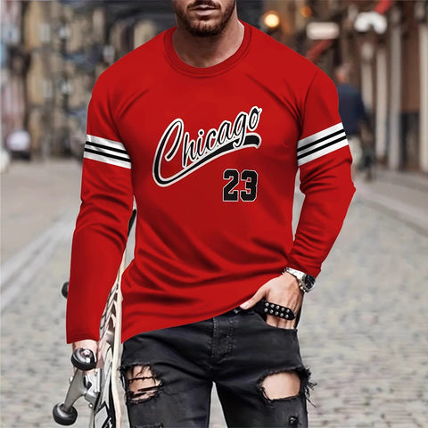 AWAKECRM Tume 2025 trade men's fashion casual long-sleeved T-shirt No. 23 letter spring and autumn daily street clothing round neck