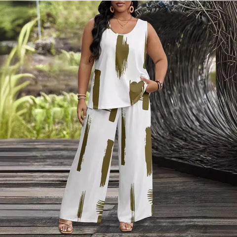 AWAKECRM New summer large size women's clothing set high quality fashion personality popular wide leg pants women's clothing set two-piece set