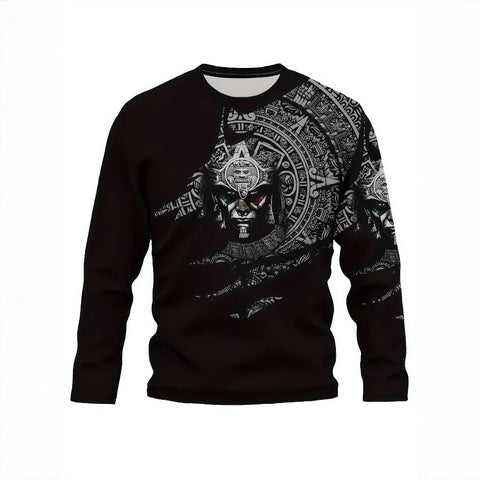 AWAKECRM China-Africa Hot Trade Aztec Mexico Pattern Printing Men's Graphic Design Crew Neck Long Sleeve T-Shirt Customized