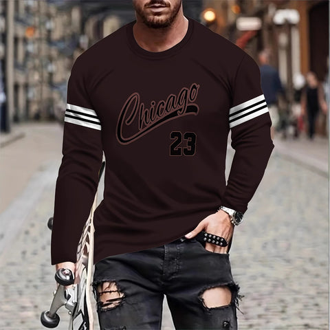 AWAKECRM Tume 2025 trade men's fashion casual long-sleeved T-shirt No. 23 letter spring and autumn daily street clothing round neck