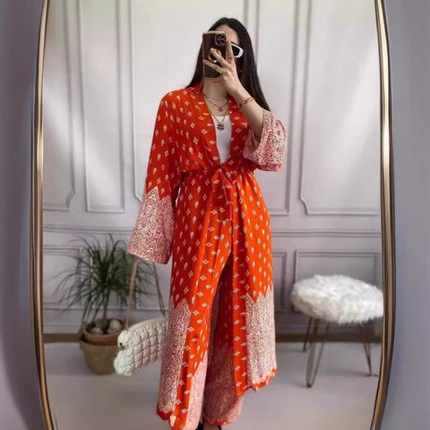 AWAKECRM 2025Popular, 2025 and the Middle East new New women's clothing  fashion casual elegant straps kimono printed wide-leg pants two pieces