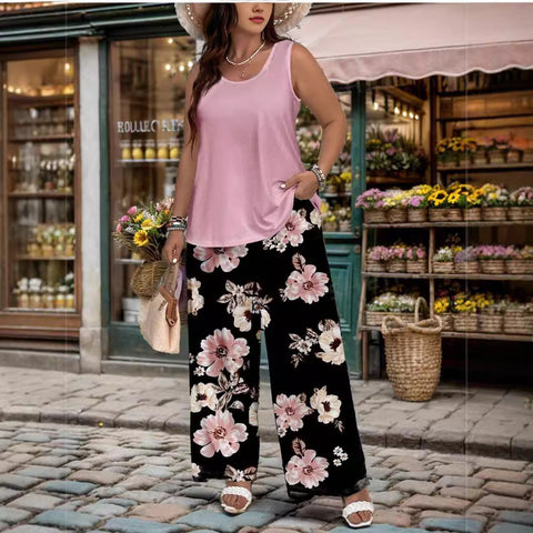 AWAKECRM New summer large size women's clothing set high quality fashion personality popular wide leg pants women's clothing set two-piece set