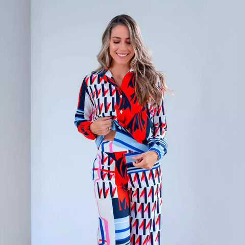 AWAKECRM 2025Popular, 2025 and the Middle East new New women's clothing fashionable, comfortable and elegant temperament lapel wide-leg pants two-piece set