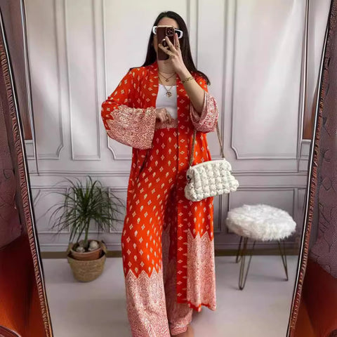 AWAKECRM 2025Popular, 2025 and the Middle East new New women's clothing  fashion casual elegant straps kimono printed wide-leg pants two pieces