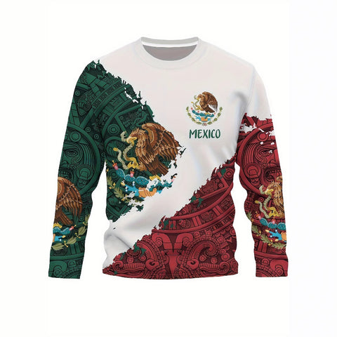 AWAKECRM China-Africa Hot Trade Aztec Mexico Pattern Printing Men's Graphic Design Crew Neck Long Sleeve T-Shirt Customized