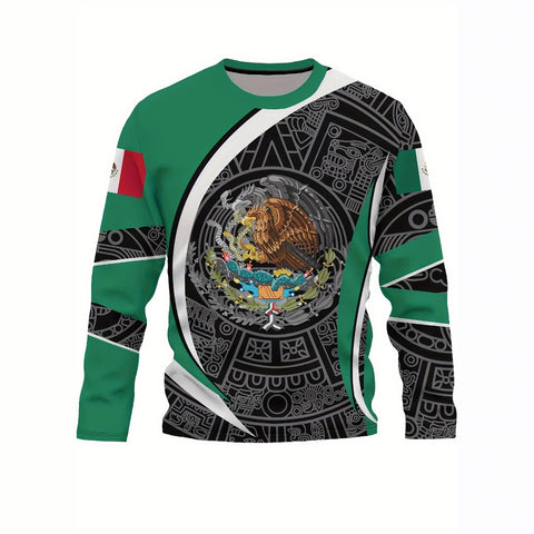 AWAKECRM China-Africa Hot Trade Aztec Mexico Pattern Printing Men's Graphic Design Crew Neck Long Sleeve T-Shirt Customized