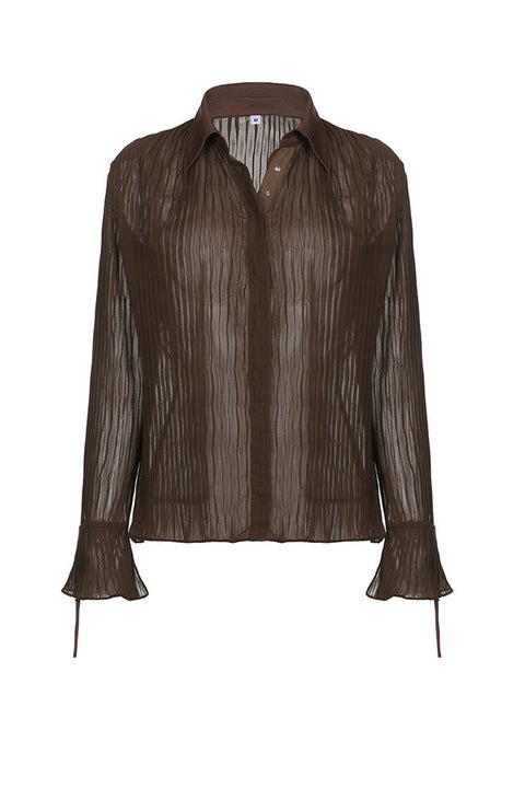Awakecrm Solid Color Flare Sleeve Shirt Tops
