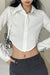 Awakecrm White Lapel Long Sleeve Button-Up Cropped Blouse