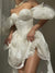 Joskka Mini A Line Dresses Skims White Off Shoulder Summer Folds Puff Sleeve Women Elegant Pretty Hoco Dresses
