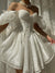 Joskka Mini A Line Dresses Skims White Off Shoulder Summer Folds Puff Sleeve Women Elegant Pretty Hoco Dresses