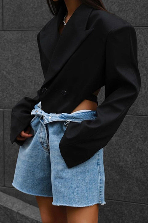 Awakecrm Black Shoulder Pad Suit Tops