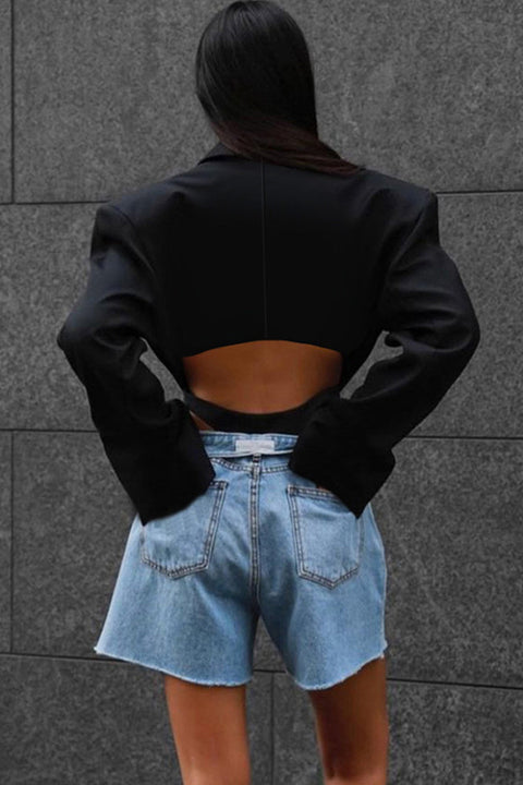 Awakecrm Black Shoulder Pad Suit Tops