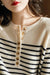 Awakecrm Crew Neck Button-Front Striped Sweater