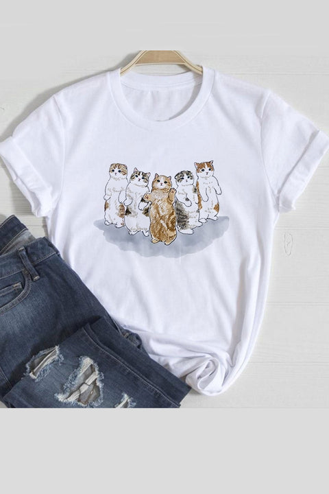 Awakecrm Lovely Cats Graphic T-shirts