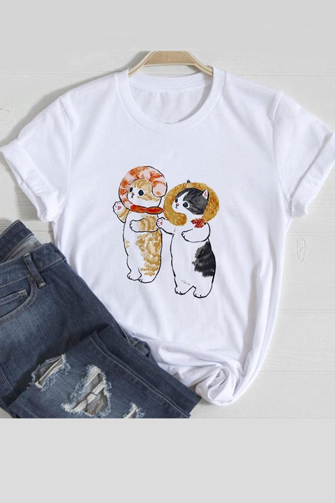 Awakecrm Lovely Cats Graphic T-shirts