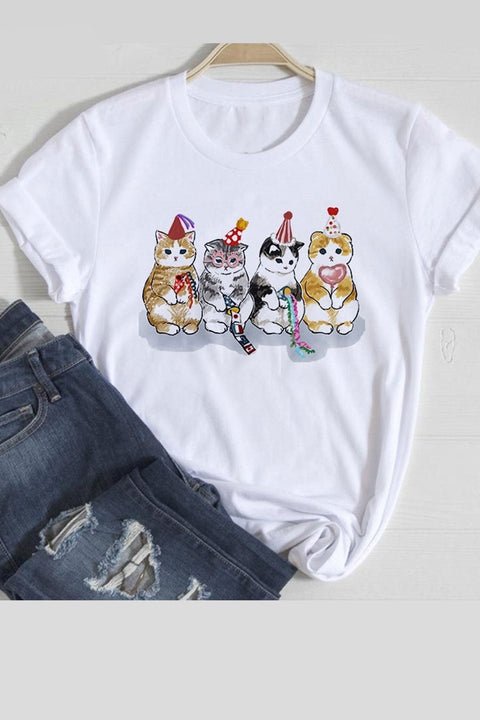 Awakecrm Lovely Cats Graphic T-shirts