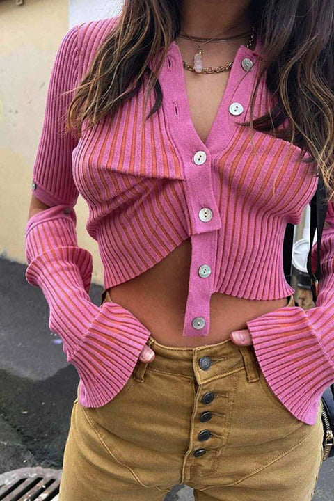 Awakecrm Detachable Sleeve Button Down Knitted Tops