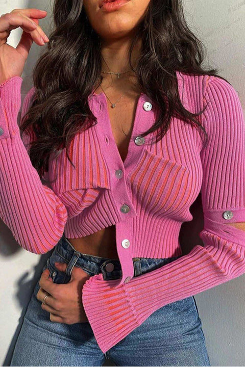 Awakecrm Detachable Sleeve Button Down Knitted Tops
