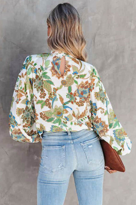 Awakecrm Floral Balloon Sleeve Blouse