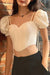 Awakecrm French Puff Sleeve Smocked Crop Top