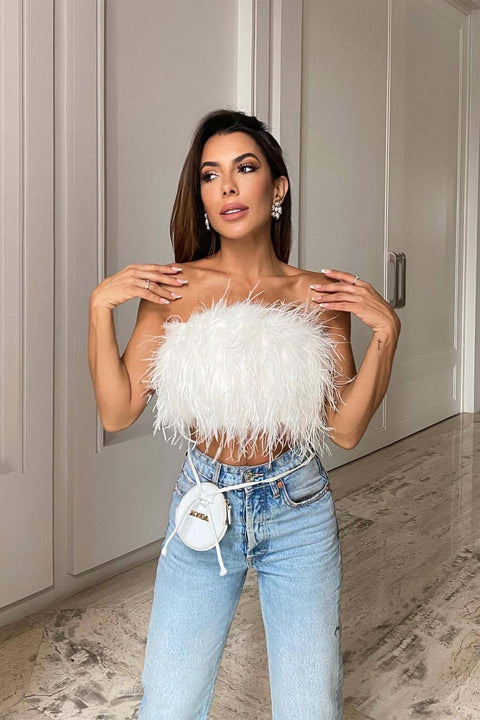 Awakecrm Solid Fuzzy Strapless Crop Top