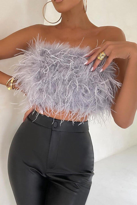 Awakecrm Solid Fuzzy Strapless Crop Top