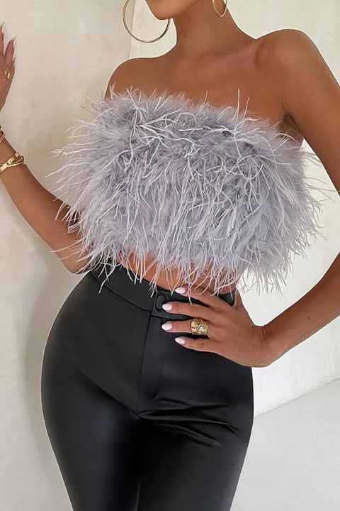 Awakecrm Solid Fuzzy Strapless Crop Top