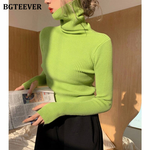 Awakecrm Christmas Gift BGTEEVER Basic Turtleneck Warm Women Sweater  Autumn Knitted Pullovers Thicken Female Sweaters Jumpers Ladies Knitwear