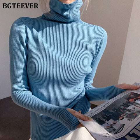 Awakecrm Christmas Gift BGTEEVER Basic Turtleneck Warm Women Sweater  Autumn Knitted Pullovers Thicken Female Sweaters Jumpers Ladies Knitwear