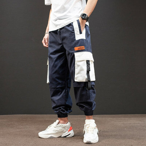 Ribbons Pockets Harem Joggers Men Cargo Pants Streetwear Hip Hop Casual Track Pants Male Harajuku Fashion Trousers