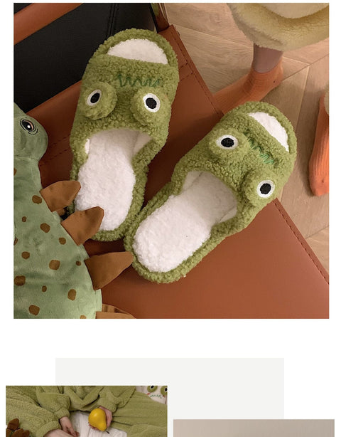 Winter Women Slipper Indoor Home Antiskid Cotton Slippers Frog Cartoon Cute Soft Bottom Warm Open Toe Plush Slippers Man