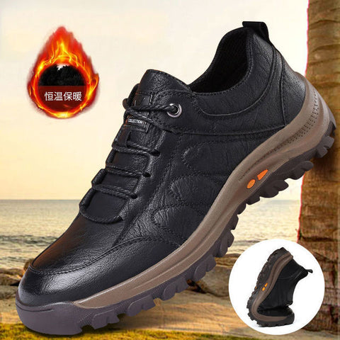 awakecrm Winter Shoes for Men Leather Warm Thick Sole Shoes Safety Wear-Resistant Outdoor Sports Mens Casual Shoes Zapatillas Hombre