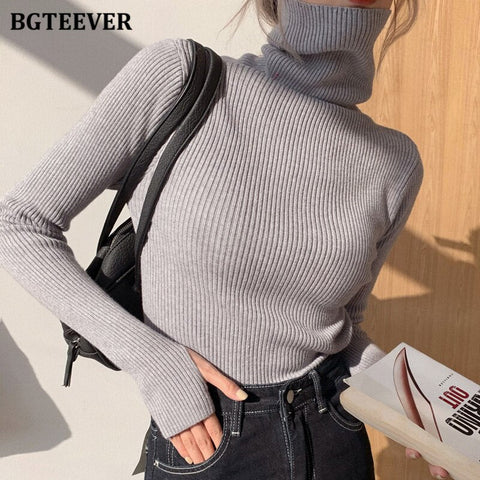 Awakecrm Christmas Gift BGTEEVER Basic Turtleneck Warm Women Sweater  Autumn Knitted Pullovers Thicken Female Sweaters Jumpers Ladies Knitwear