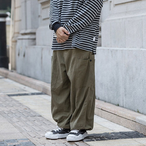 Multi-Pocket Cargo Pants Mens Safari Style Solid Color Casual Pants Loose Elastic Waist Wide Leg Pants Trousers Men