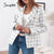 Simplee Office za plaid pocket women blazer jacket autumn  Elegant long sleeve white suit blazer Causal female fashion top coats