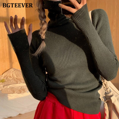 Awakecrm Christmas Gift BGTEEVER Basic Turtleneck Warm Women Sweater  Autumn Knitted Pullovers Thicken Female Sweaters Jumpers Ladies Knitwear