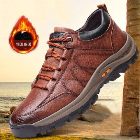 awakecrm Winter Shoes for Men Leather Warm Thick Sole Shoes Safety Wear-Resistant Outdoor Sports Mens Casual Shoes Zapatillas Hombre