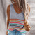 Awakecrm Sexy V-Neck Crochet Knit Shirts Blusa Casual Colorful Striped Blouse Shirt Women Summer Sleeveless Tank Tops Clothes Streetwear