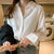 Christmas Gift New Office Lady Oversized Shirts Women Single Breasted Long Sleeve Solid Casual Satin Blouses Plus Size Tops Blusa Mujer 16961