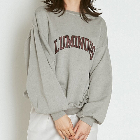 Christmas Gift Kuzuwata Chic Letter Print Pattern Drop Shoulder Women Hoody  Spring New Fashion Solid Hoodies Loose Pullover Sweatshirts