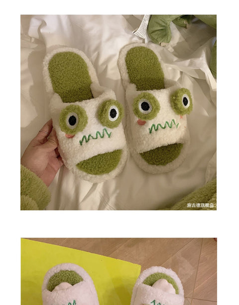 Winter Women Slipper Indoor Home Antiskid Cotton Slippers Frog Cartoon Cute Soft Bottom Warm Open Toe Plush Slippers Man