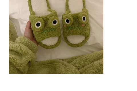 Winter Women Slipper Indoor Home Antiskid Cotton Slippers Frog Cartoon Cute Soft Bottom Warm Open Toe Plush Slippers Man