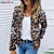 Women's Leopard Print Zip-Up Jacket Autumn Retro Coat Winter Basic Long Sleeve Plus Size Short Motorcycle Biker Jackets
