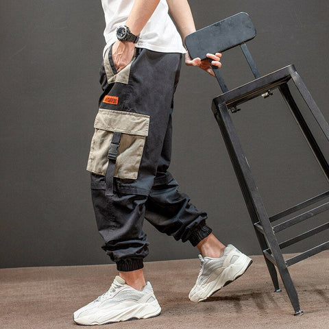 Ribbons Pockets Harem Joggers Men Cargo Pants Streetwear Hip Hop Casual Track Pants Male Harajuku Fashion Trousers