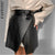 Awakecrm High Waist PU Leather Bandage Skirts Women  New Asymmetry Split Mini A Line Skirt Fashion Black Bodycon Streetwear