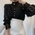 Christmas Gift Korean Chic Lace Blouse Women White Patchwork Shirt Button Hollow Out Tops Flower Stand Collar Blusas Petal Sleeve Blouses 12419
