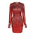Christmas Gift Fashion Weave Cross Hollow Shining See-Through Mini Dresses Sexy Backless Ruched Club Long Sleeve Mesh Dress Summer
